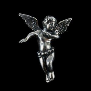 Milano Winged Cupid Angel Hand Polished Sterling Silver Pin Brooch